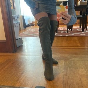 JustFab Hunter Green Suede Knee High Boots